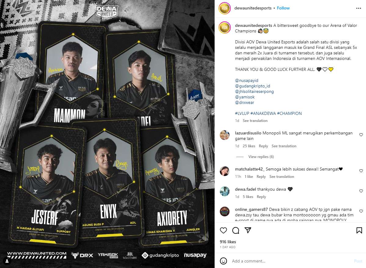 Dù rất thành công ở giải quốc nội, vậy nhưng Dewa United vẫn thông báo chia tay làng Esports sau khi trở về từ APL 2023.