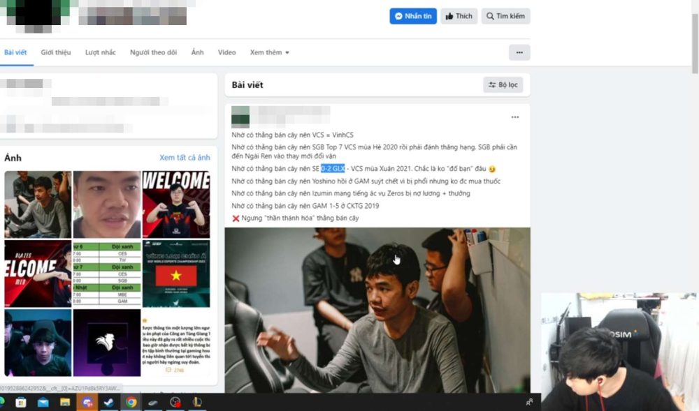 Celebrity chia sẻ về trận đấu giữa SE và GLX trên sóng livestream.