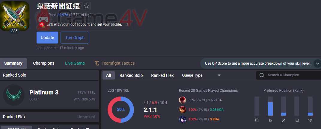 Dù thi đấu ở PCS nhưng godtone là một game thủ cán mốc Bạch Kim 3 - bậc xếp hạng khá thấp so với các tuyển thủ chuyên nghiệp trên thế giới.