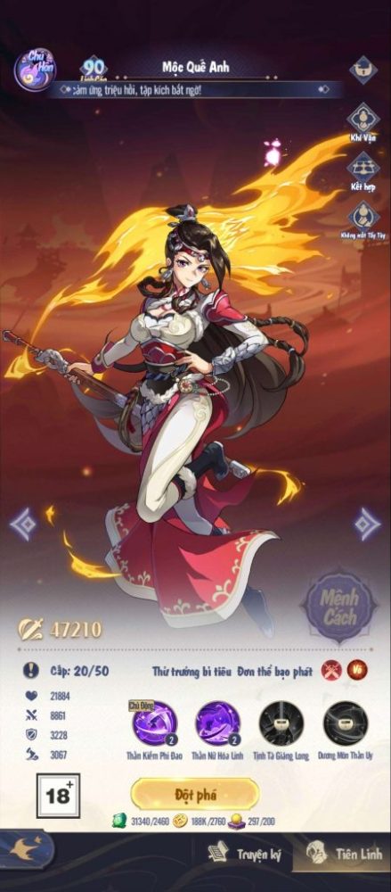 Tính năng nâng cấp sức mạnh cho nhân vật.