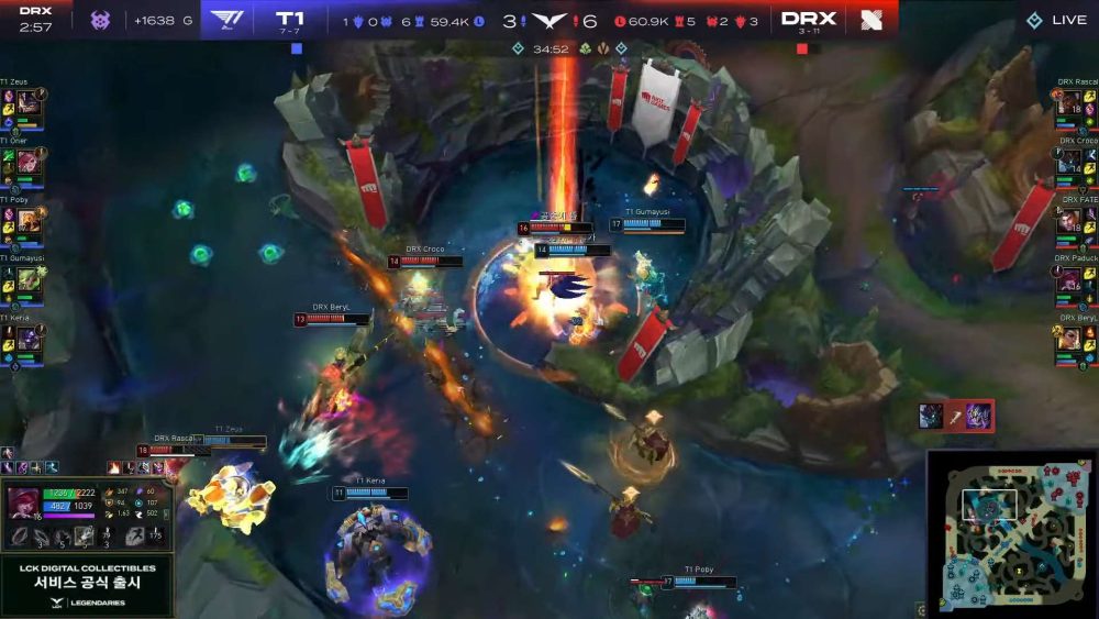 T1 gục ngã trong pha giao tranh ở hang Baron phút 35.