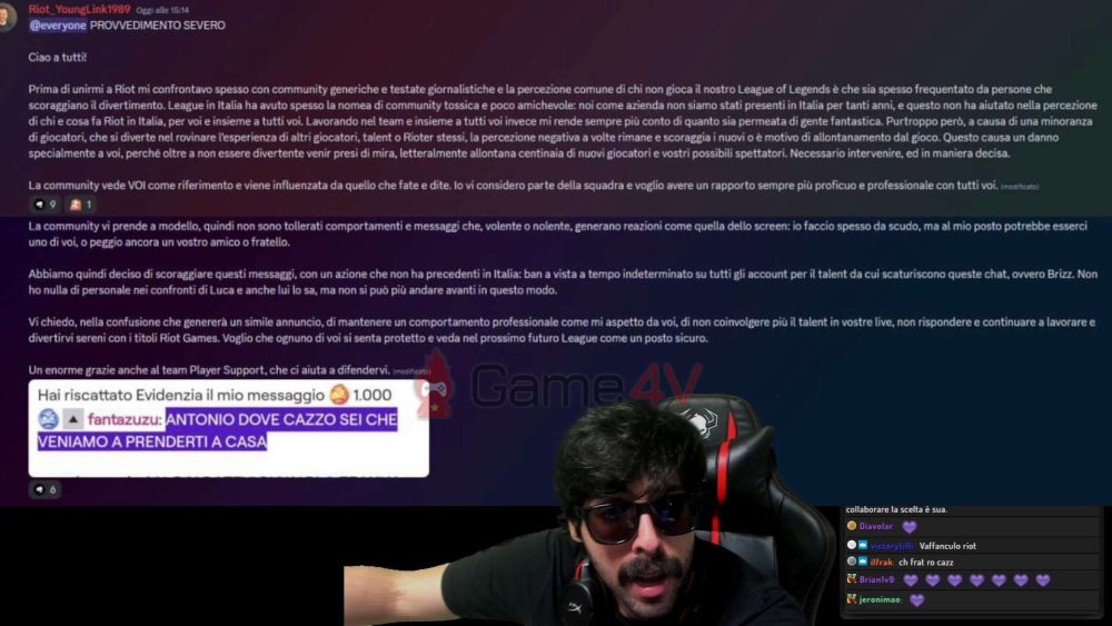 Riot Games gửi thông báo cho Brizz94 thông qua một kênh Discord với sự góp mặt của đông đảo streamer người Ý.