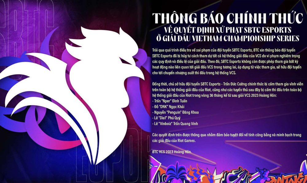 SBTC Esports chính thức bị gạch tên khỏi làng Esports LMHT.