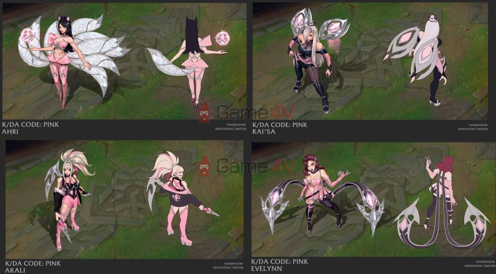 Hình mẫu trong game của loạt trang phục K/DA do fan thiết kế.