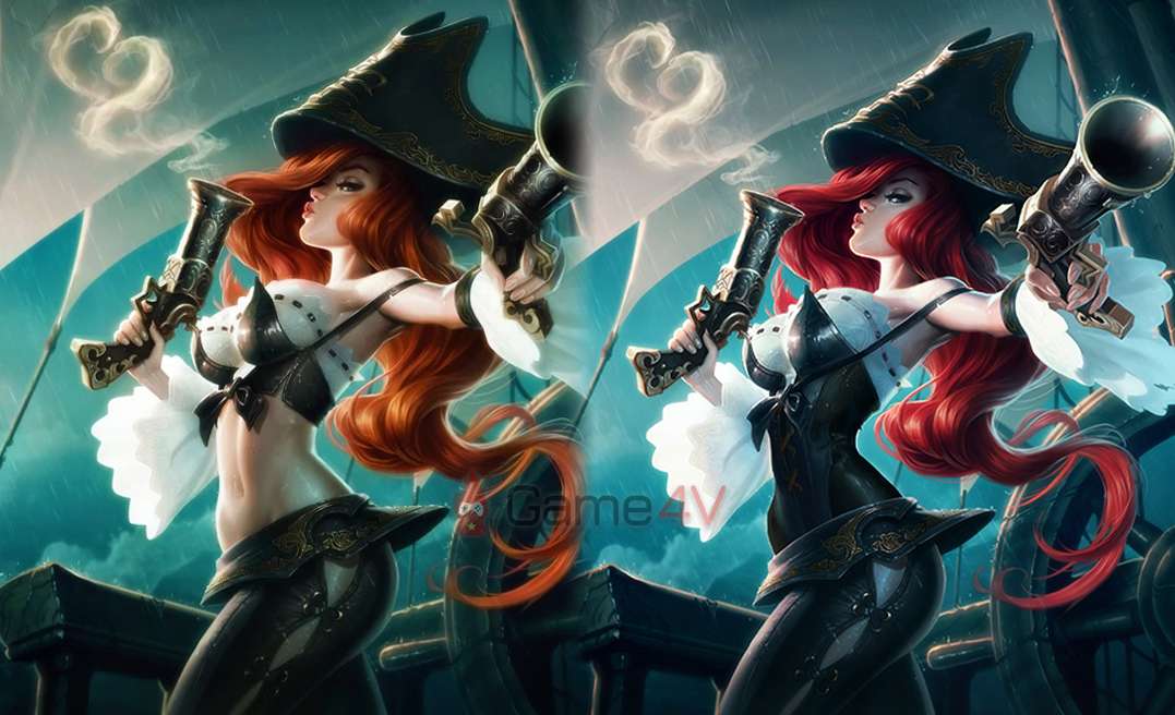 Phiên bản gốc của Miss Fortune ăn mặc khá "ít vải", còn phiên bản ra mắt tại máy chủ LMHT Trung Quốc đã được thêm một lớp áo.