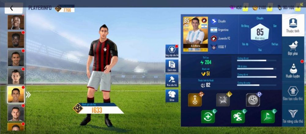 Tính năng phát triển cầu thủ trong Football Pro VTC.