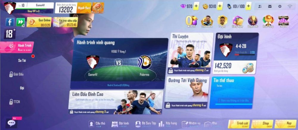 Quản lý đội hình trong Football Pro VTC.