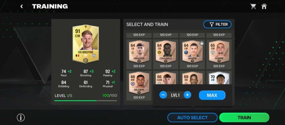 Tính năng huấn luyện cầu thủ.