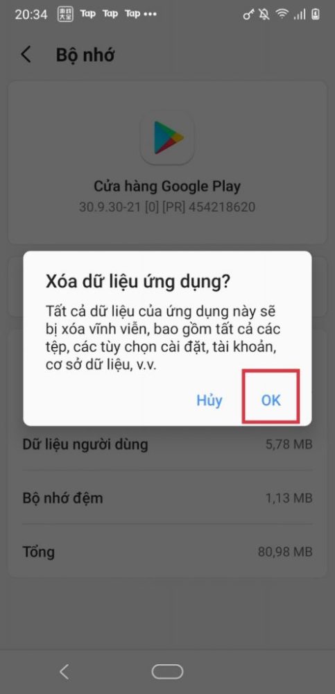 Nhấn đồng ý để hoàn thành bước 1.