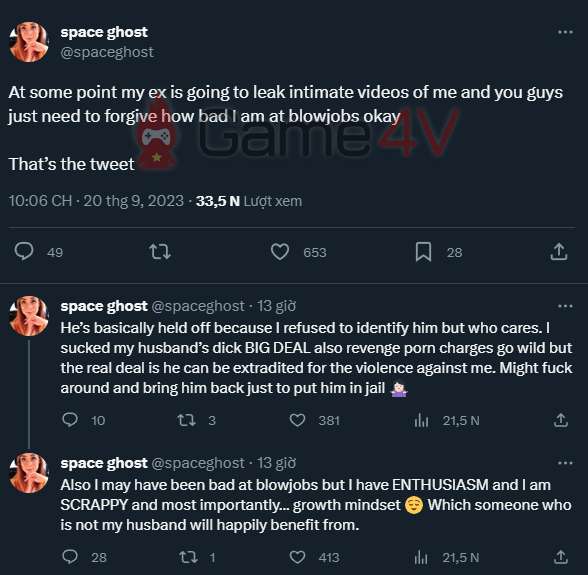 Cô nàng cũng cho biết chồng cũ sẽ phát tán những video thân mật của cả 2.