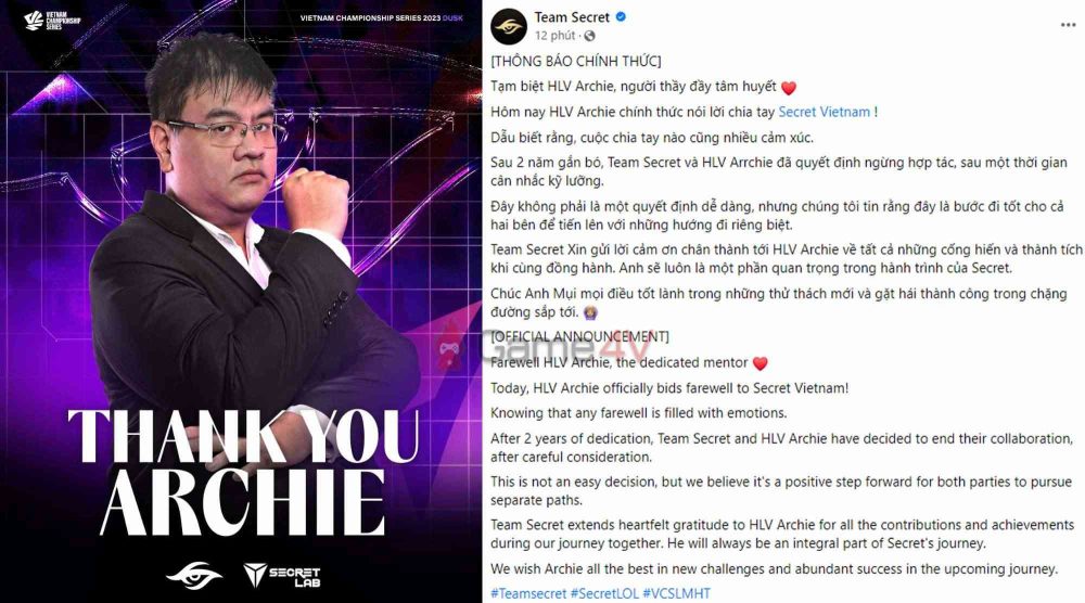 "Ẩn Mật Giáo" thông báo chia tay Archie.