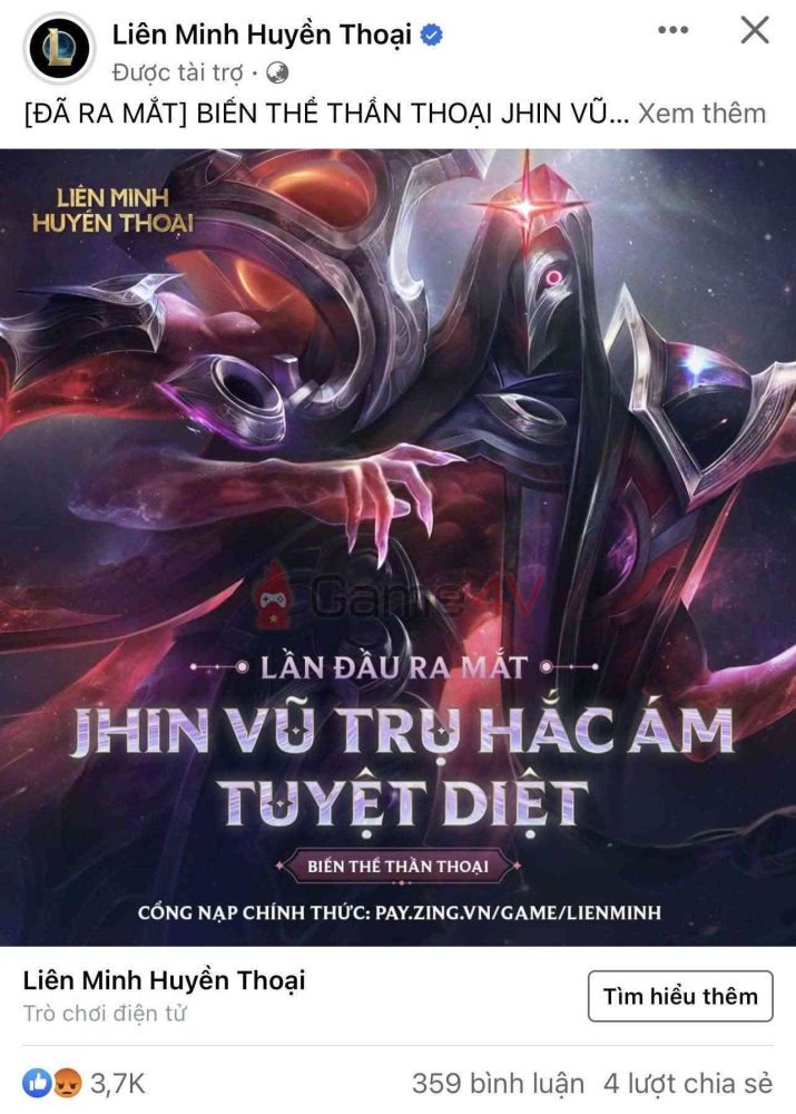 Bài quảng cáo của fanpage Liên Minh Huyền Thoại nhận về hàng trăm lượt thả phẫn nộ.