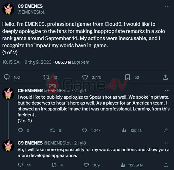 Bài viết xin lỗi của EMENES.