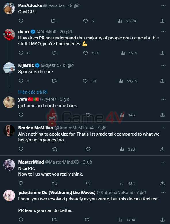 Nhiều game thủ cho rằng EMENES đã được đội ngũ PR hoặc "ChatGPT" viết hộ lời xin lỗi.