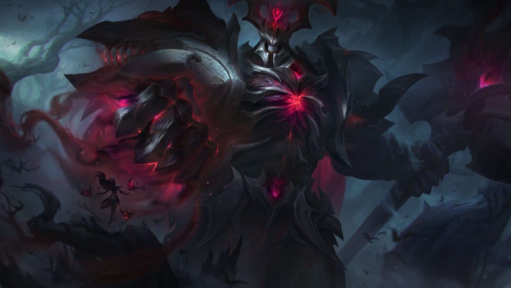 Hình nền của trang phục Mordekaiser chủ đề Tiên Hắc Ám.