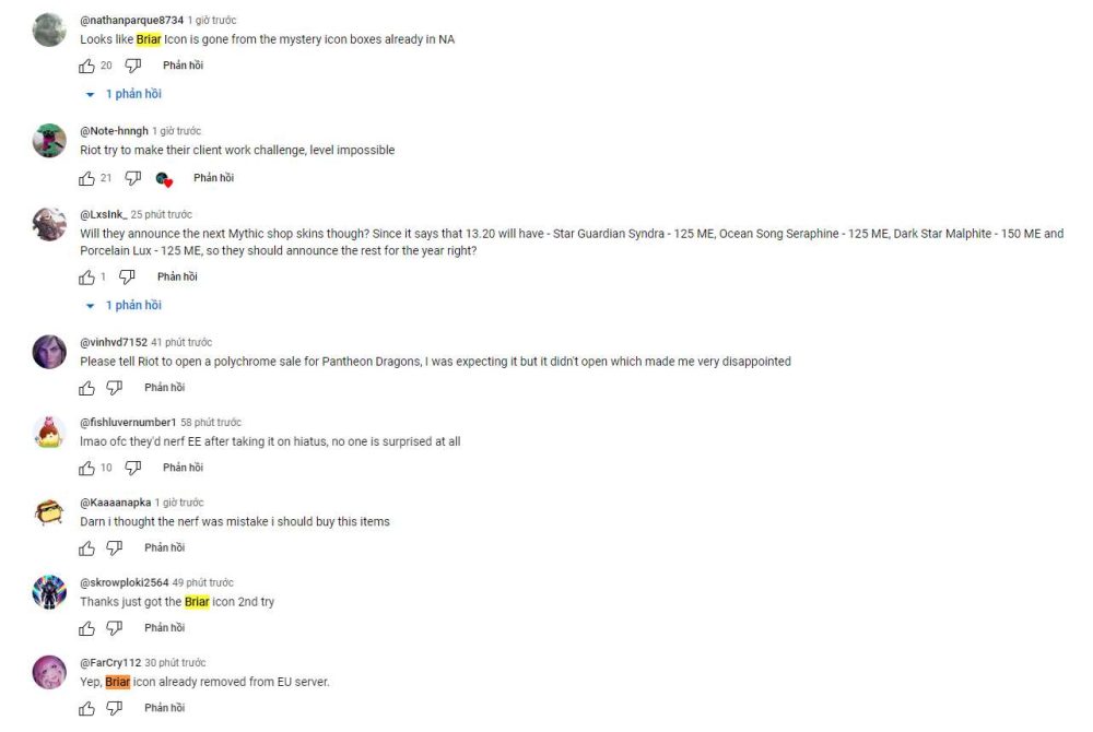 Nhiều game thủ nhận được biểu tượng của Briar, nhưng cũng có nhiều máy chủ đã được Riot Games khắc phục rất nhanh.