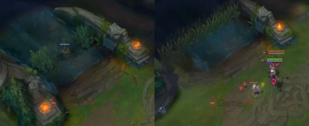 Khoảng cách cũng như diện tích của bụi cỏ tại đường giữa có khá nhiều thay đổi giữa hiện tại (trái) và phiên bản 2024 (phải).