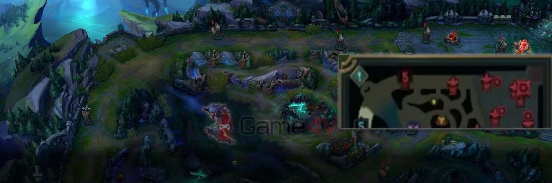 Nửa trên của Summoner's Rift trong năm 2024 (ảnh minh họa dựa trên mini map của Riot Games).