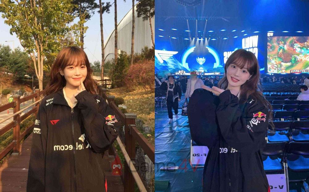 Cô nàng có mặt tại nhà thi đấu để cổ cũ cho T1.