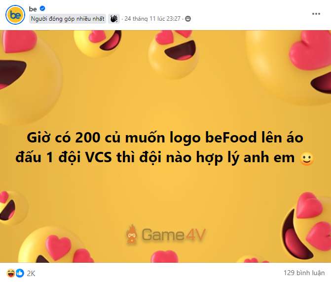 Thương hiệu "be" muốn đưa logo beFood lên áo đấu một đội ở VCS.