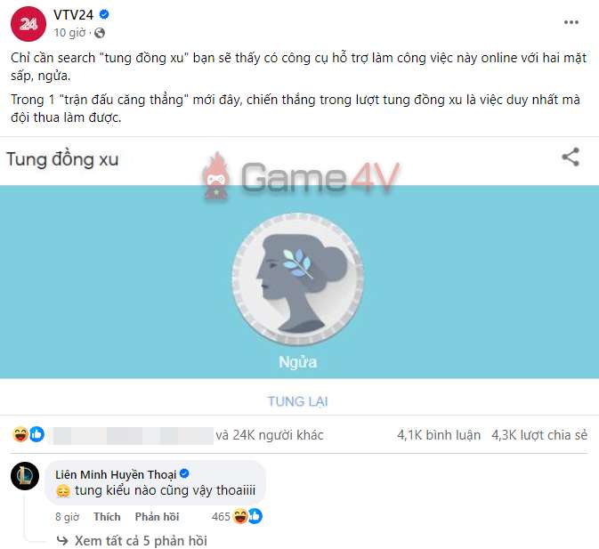 VTV24 đăng tải bài viết trên fanpage ngay khi T1 vừa lên ngôi vô địch CKTG 2023.