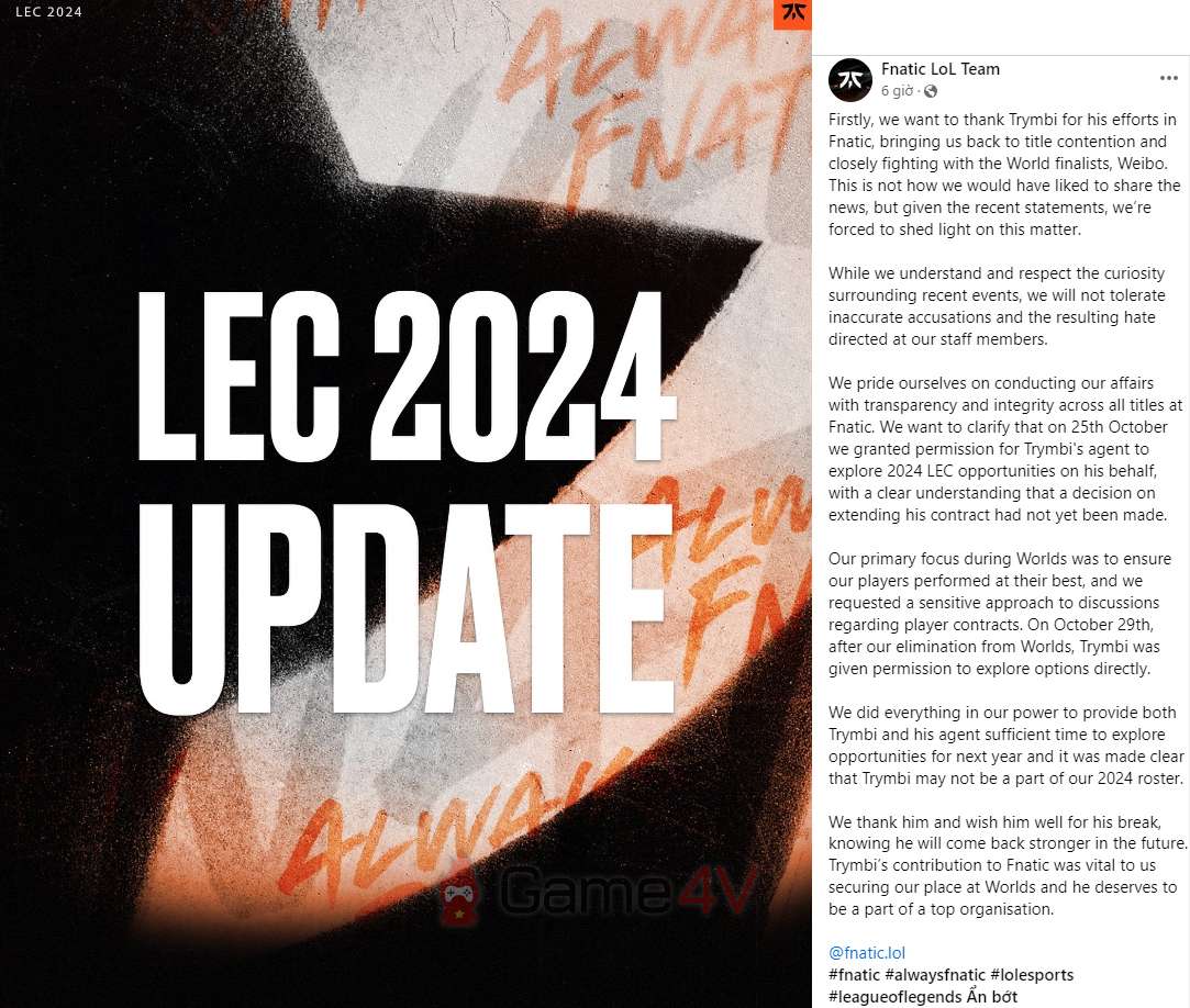 FNC cho phép Trymbi tìm kiếm bến đỗ mới.