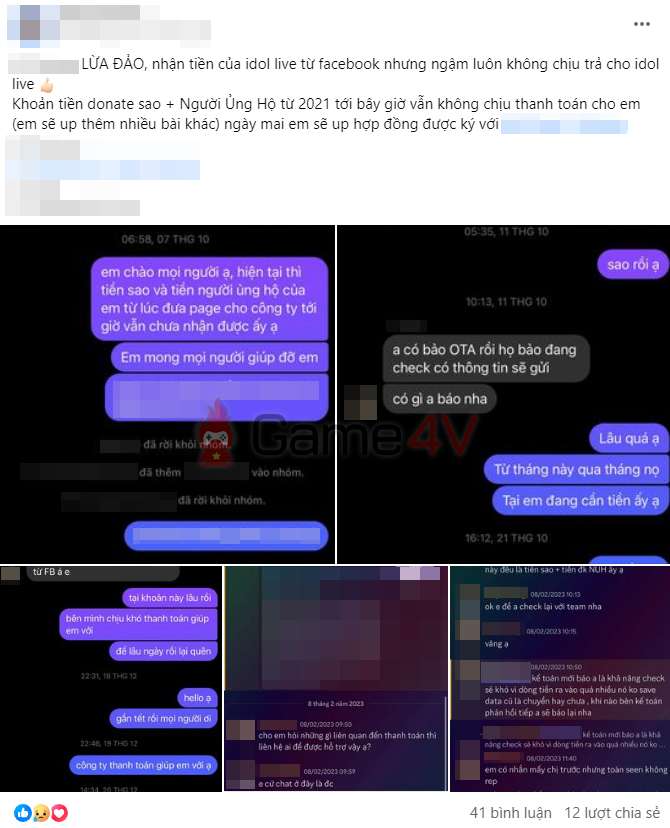 Bài viết của nữ streamer tố công ty V** lừa đảo.