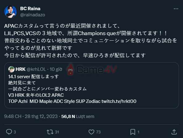 Tuyển thủ của BC hé lộ về sự kiện đặc biệt tại khu vực APAC.