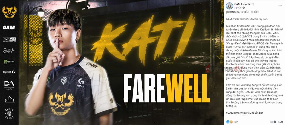 GAM thông báo chính thức chia tay Kati.