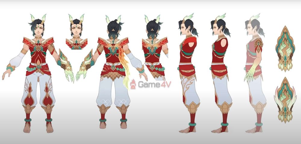 Trang phục mang 2 tông màu chủ đạo là trắng và đỏ.