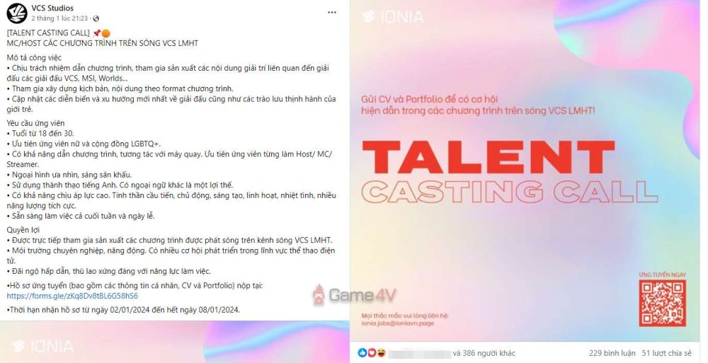 Thông báo tuyển dụng của VCS.