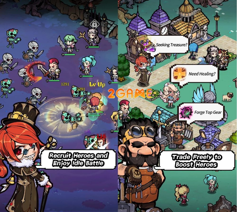 Chiêu mộ anh hùng và mua bán các vật phẩm trong game Adventure City Idle RPG