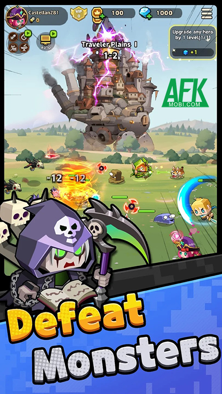 Dẫn dắt các anh hùng bảo vệ lâu đài di động trong game idle Castle Watch 0