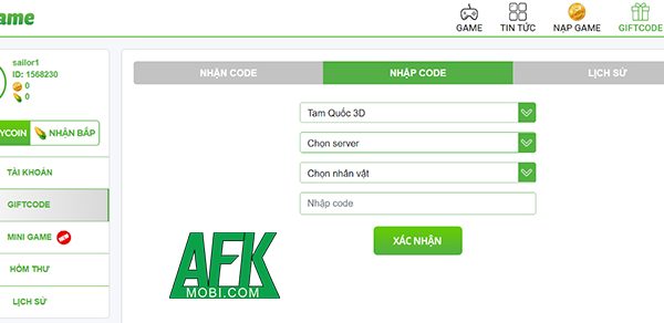 Tổng hợp gift code game Tam Quốc 3D mới nhất trong tháng afkmobi giftcodetamquoc3d 1jpg