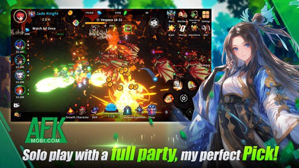 Mời bạn vào Pixel Heroic Legend – Idle Party phiêu lưu cùng đội hình anh hùng pixel cực chất afkmobi pixel heroic legend idle party gameplay anh 1jpg