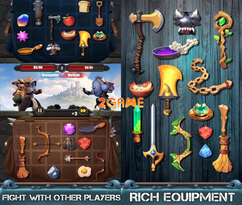 Trang bị càng mạnh mẽ thì sẽ càng dễ dàng chiến thắng kẻ địch Backpack Fights: Battle Master