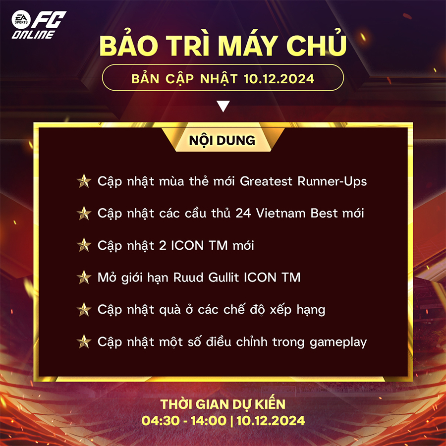 Bảo trì FC Online hôm nay 10/12 đến mấy giờ? bao tri fo4 1012