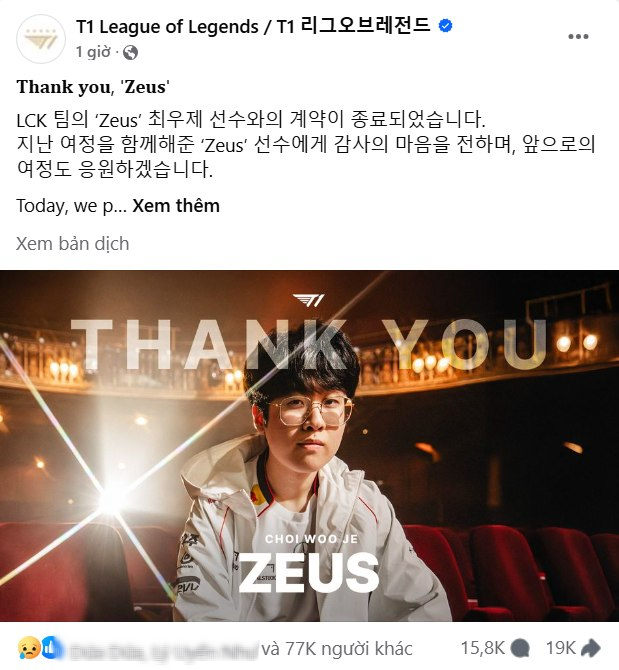 Một game thủ rời đội hút hơn 100K lượt tương tác