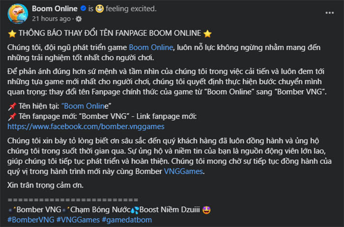 VNG bất ngờ đổi tên fanpage Boom Online thành Bomber VNG, cái tên huyền thoại hồi sinh? bomber vng thumb