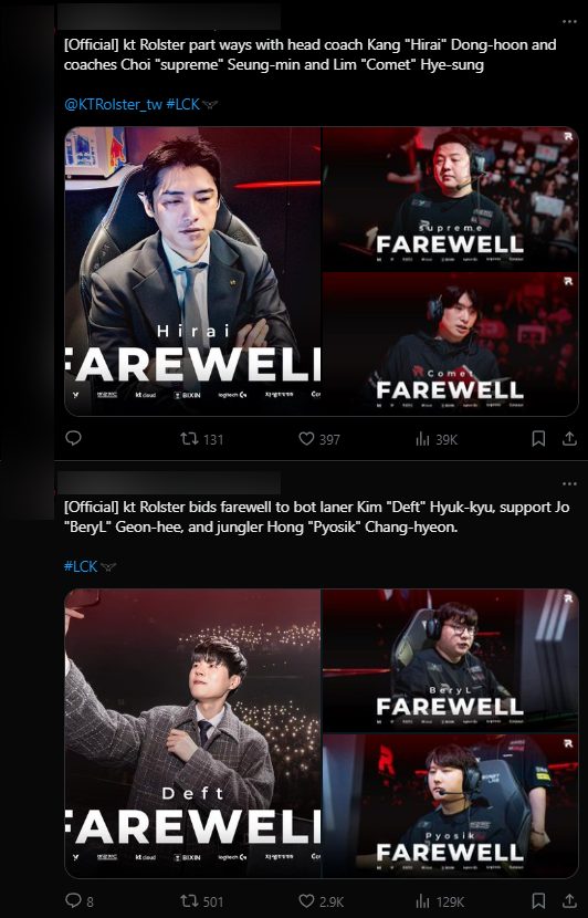 KT Rolster gần như giải thể toàn bộ đội hình KT Rolster gần như giải thể toàn bộ đội hình