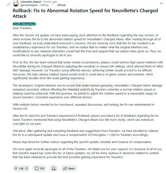 Genshin Impact buoc phai bo nerf Neuvillette va den 1600 Nguyen Thach duoi suc ep cua cong dong Trung Quoc 5 Genshin Impact buộc phải bỏ nerf Neuvillette và đền 1600 Nguyên Thạch dưới sức ép của cộng đồng Trung Quốc 5
