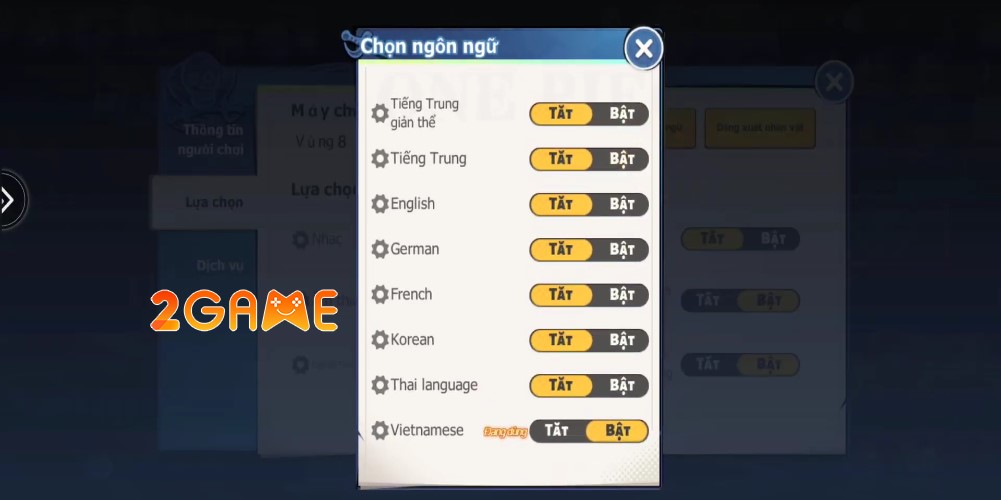 Di Tích Thần Bí Thay đổi ngôn ngữ trong phần cài đặt