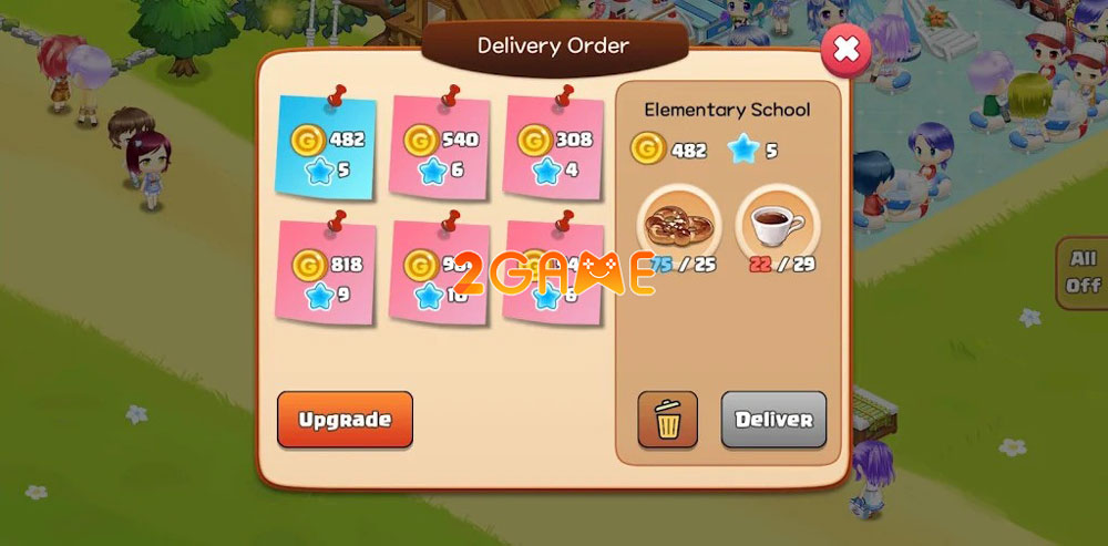 Menu trong game mô phỏng Hello Coffee Shop