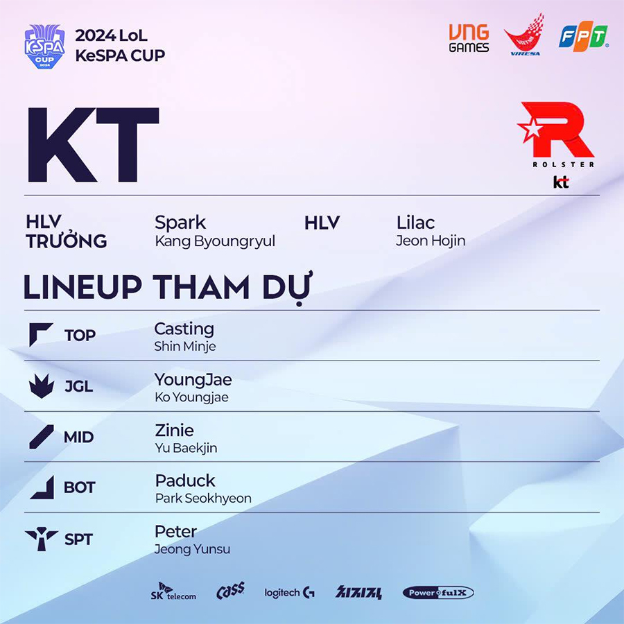 kespa-kt Đội hình 12 đội tuyển tham dự KeSPA Cup 2024: Chovy và Showmaker có mặt, Lazyfeel thay Teddy kespa kt