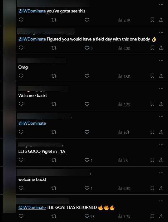 Khán giả thi nhau nhắc IWDominate - một đồng đội cũ và cũng rất Khán giả thi nhau nhắc IWDominate - một đồng đội cũ và cũng rất