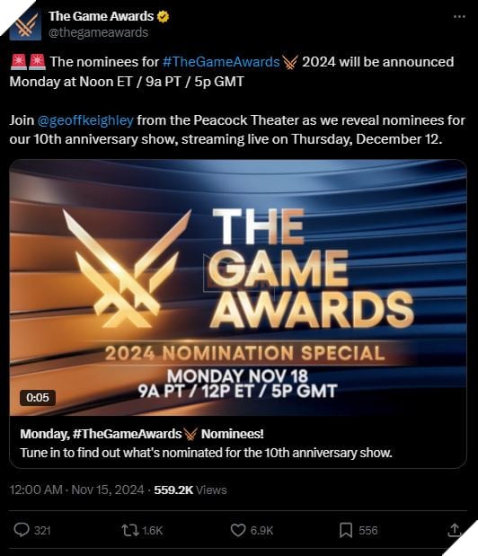 The Game Awards 2024 Chinh Thuc Cong Bo Thoi Diem He Lo Cac De Cu Tranh Giai The Game Awards 2024 Chính Thức Công Bố Thời Điểm Hé Lộ Các Đề Cử Tranh Giải