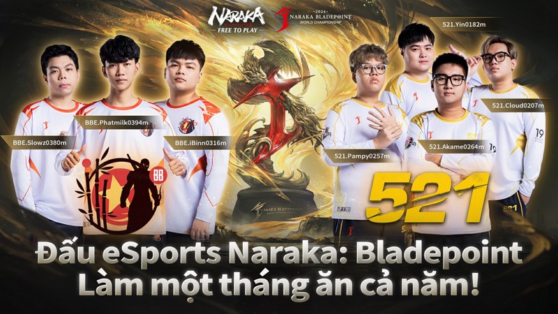 NARAKA J Cup 2024 - 2 đội tuyển Việt Nam BBE và 521 giành được tổng giải thưởng lên tới 4,1 tỷ VNĐ tvpuqmy