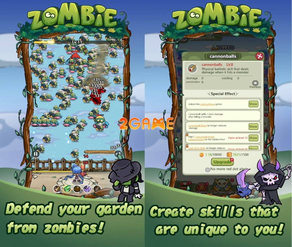 Chọn bộ kỹ năng của riêng mình để phòng thủ trong game Zombie Garden
