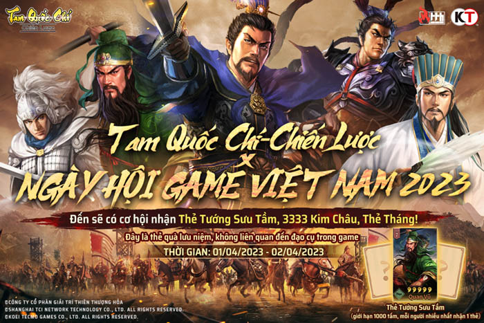 1-8 Tam Quốc Chí – Chiến Lược tham gia Ngày Hội Game Việt Nam 2023, tặng miễn phí Thẻ Tướng Sưu Tầm bản giới hạn 1 8