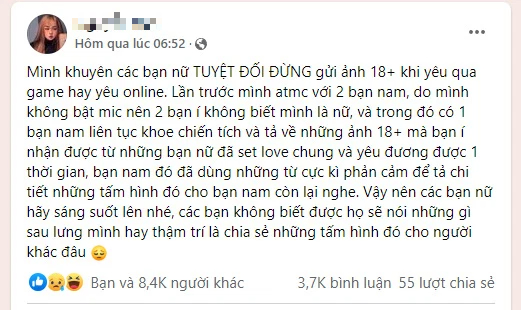 Nữ game thủ cảnh báo: Tuyệt đối đừng gửi ảnh 18+ khi yêu qua game vì chính những gì mình từng phải chịu đựng - Ảnh 1.